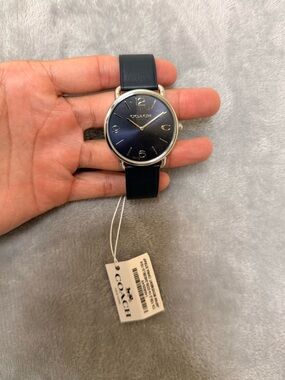 Coach Men's Navy Dial Leather Strap Watch with Silver Case